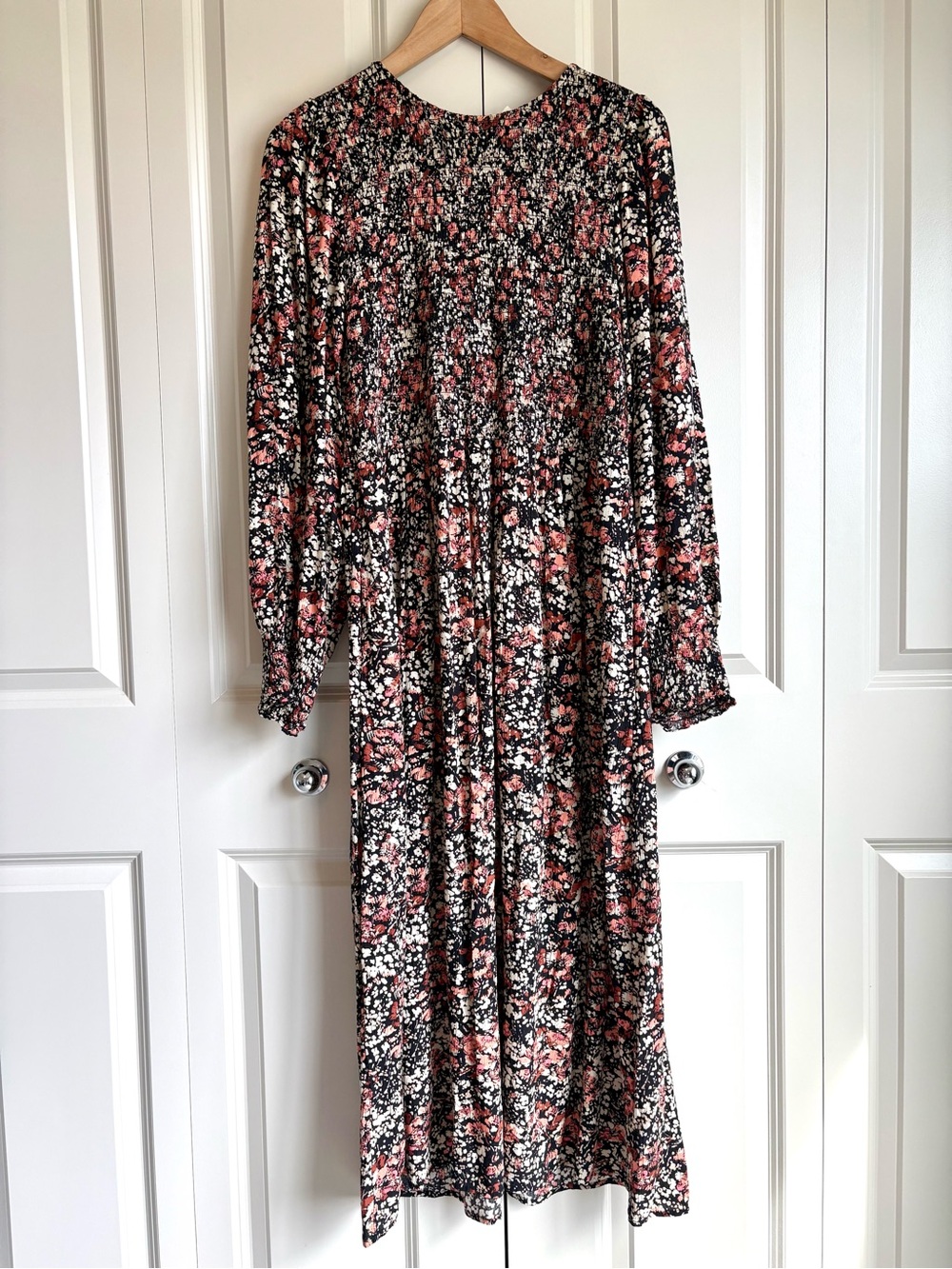 FatFace Smocked Black Pink Fall Floral Long-Sleeve Maxi Dress US Women's Size 10